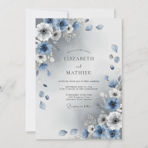 Convite Casamento de Inverno Radiante em Azul Empoeirado