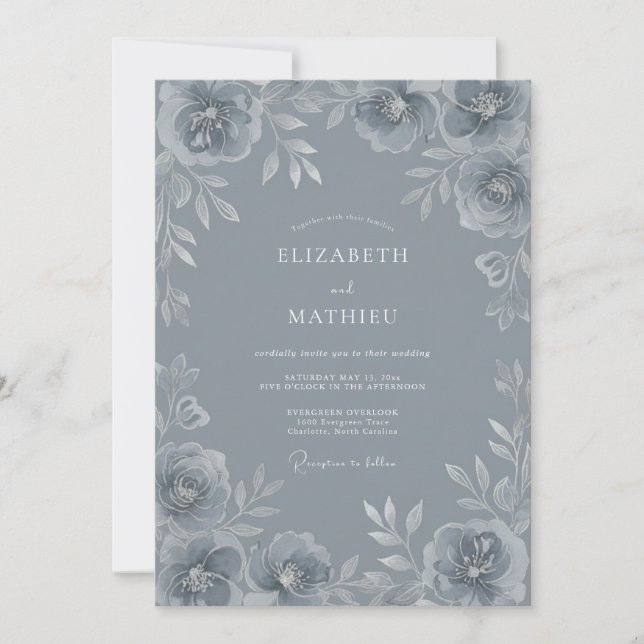 Convite Casamento de Inverno Refined Azul Aço (Frente)