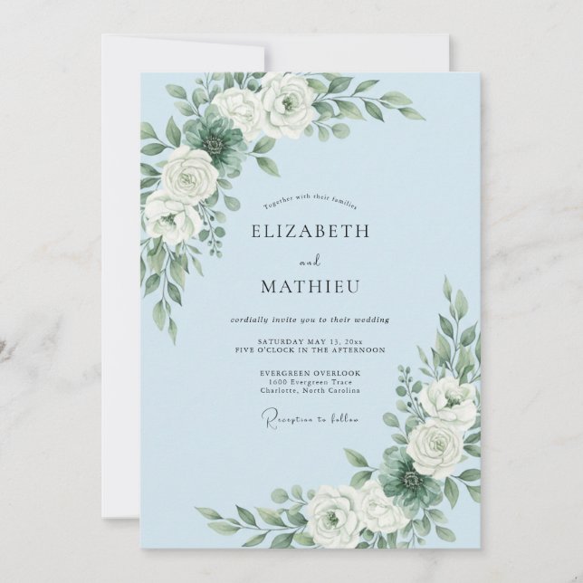Convite Casamento de Inverno Refined Azul Céu (Frente)