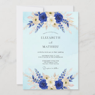 Convite Casamento de Inverno Resplandecente Azul Real
