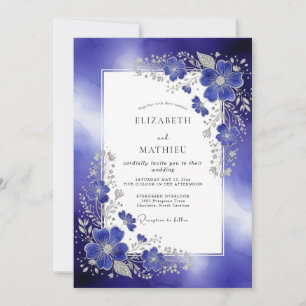 Convite Casamento de Inverno Resplandecente em Azul Safira