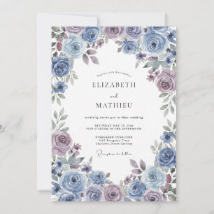 Convite Casamento de Inverno Romântico Azul Ardósia