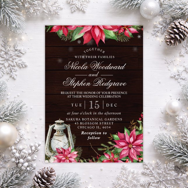 Convite Casamento de Inverno Rústico com Poinsettia (Criador carregado)
