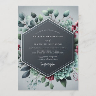 Convite Casamento de Inverno Sedutor Azul Ardesia