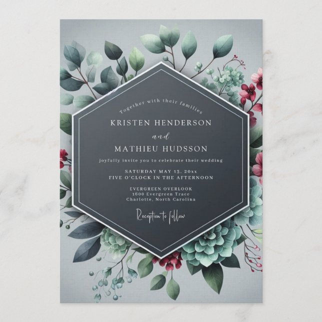 Convite Casamento de Inverno Sedutor Azul Ardesia (Frente)