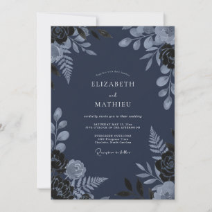 Convite Casamento de Inverno Silencioso Azul Naval