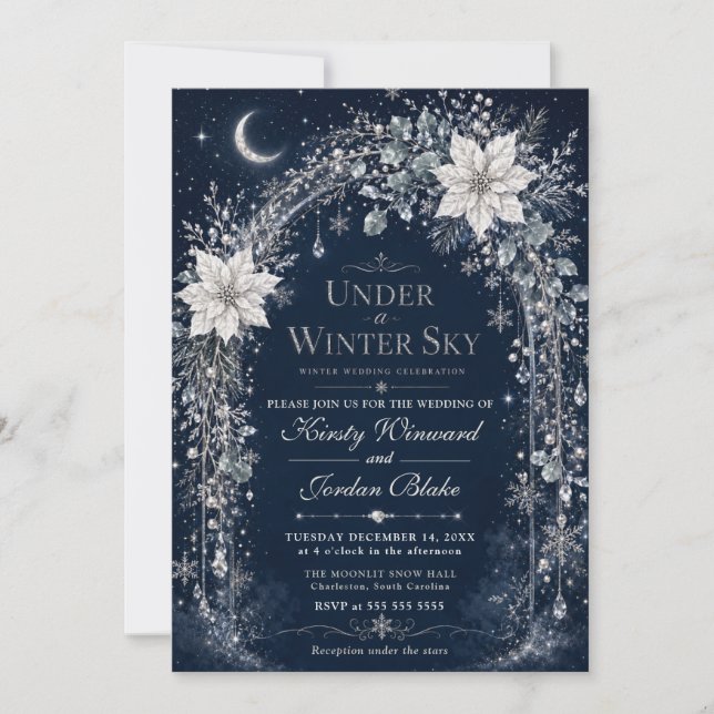 Convite Casamento de Inverno sob a Luz da Lua (Frente)