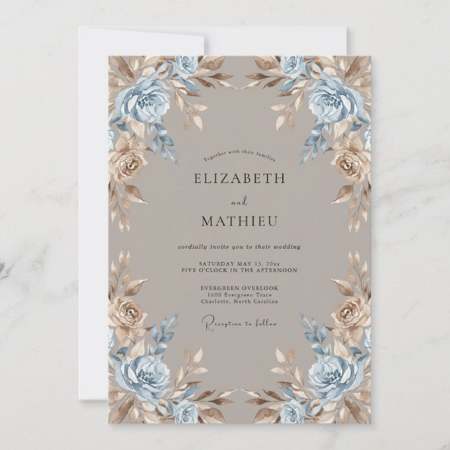 Convite Casamento de Inverno Soberbo em Taupe (Frente)