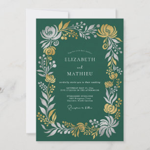 Convite Casamento de Inverno Soberbo em Verde Floresta
