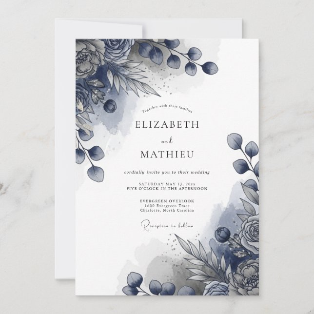 Convite Casamento de Inverno Soberbo Índigo (Frente)
