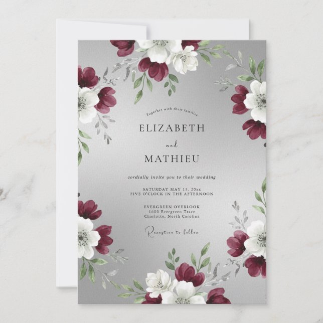 Convite Casamento de Inverno Soberbo Prateado (Frente)