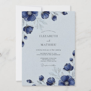 Convite Casamento de Inverno Sofisticado Azul Marinho