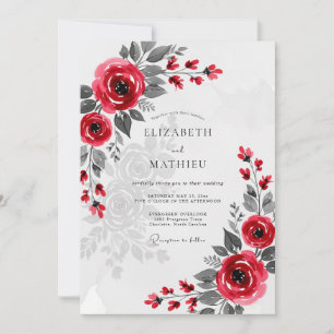 Convite Casamento de Inverno Sofisticado Carmesim