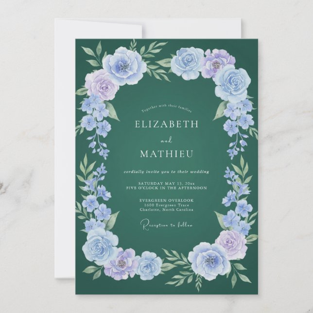 Convite Casamento de Inverno Sofisticado em Verde Escuro (Frente)