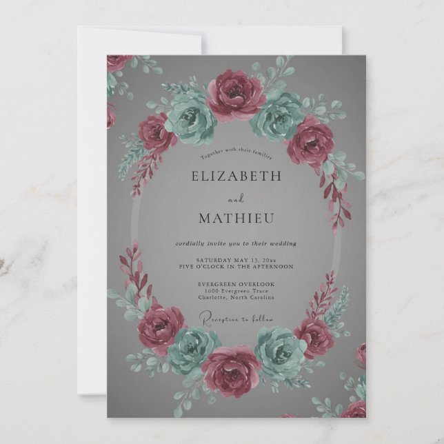 Convite Casamento de Inverno Sofisticado Rosa Empoeirada (Frente)