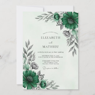 Convite Casamento de Inverno Sofisticado Verde Esmeralda