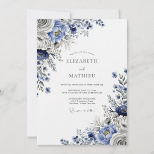 Convite Casamento de Inverno Sublime em Azul Aço