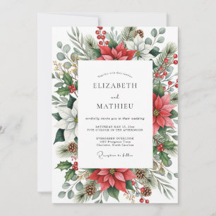 Convite Casamento de Inverno Verde Esmeralda Vermelho Luxu