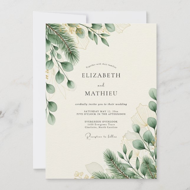Convite Casamento de Inverno Verde Musgo Luxuriante (Frente)