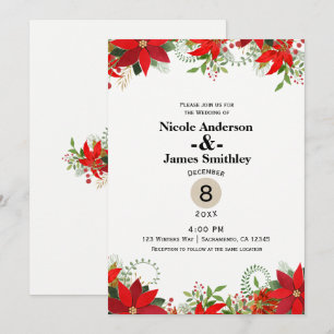 Convite Casamento de Inverno Vermelho e Branco Poinsettia