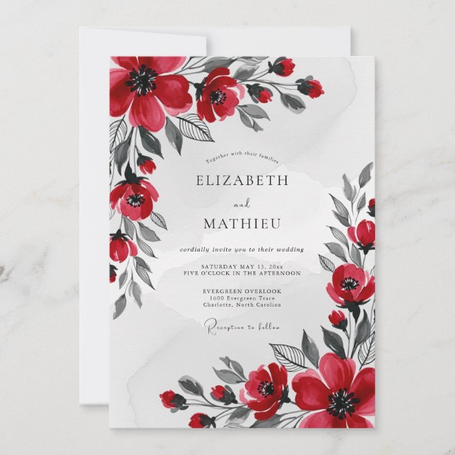 Convite Casamento de Inverno Vermelho Marcante (Frente)