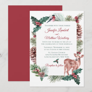 Convite Casamento de Inverno Vermelho Rena de Natal Floral