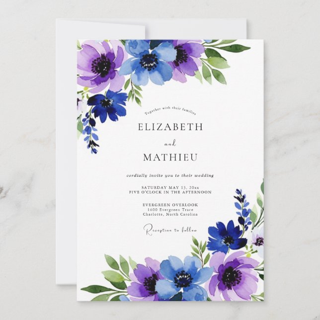 Convite Casamento de Inverno Violeta Luminoso (Frente)