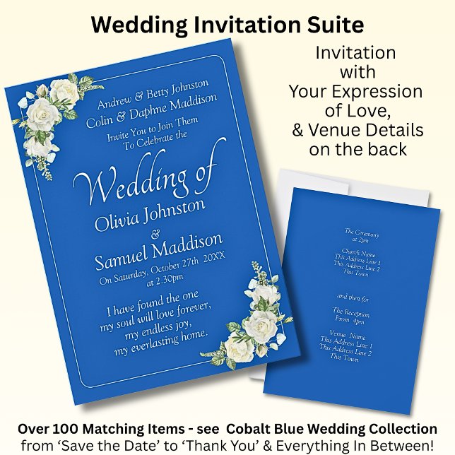 Convite Casamento de Invitation Cobalt Blue & White Roses (Criador carregado)