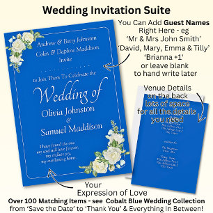 Convite Casamento de Invitation Cobalt Blue & White Roses