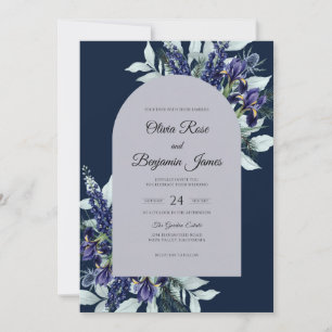 Convite Casamento de Íris de Eucalipto Roxo Meia-Noite