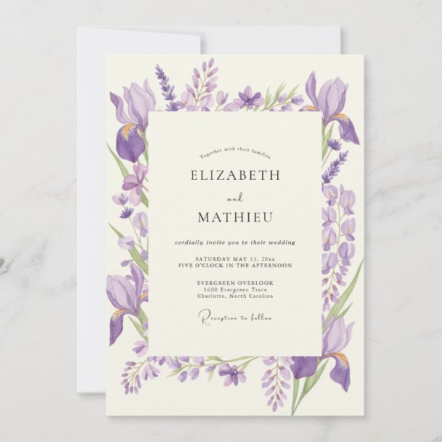 Convite Casamento de Íris Violeta Eucalipto Âmbar (Frente)