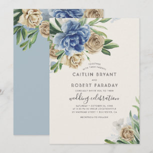 Convite Casamento de Ivory e Dusty Blue Floral Country