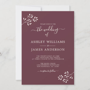 Convite Casamento de Ivory Foliage Burgundy, Script Chic