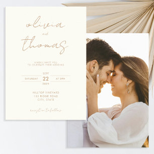 Convite Casamento de Ivory Tan Moderno Minimalista