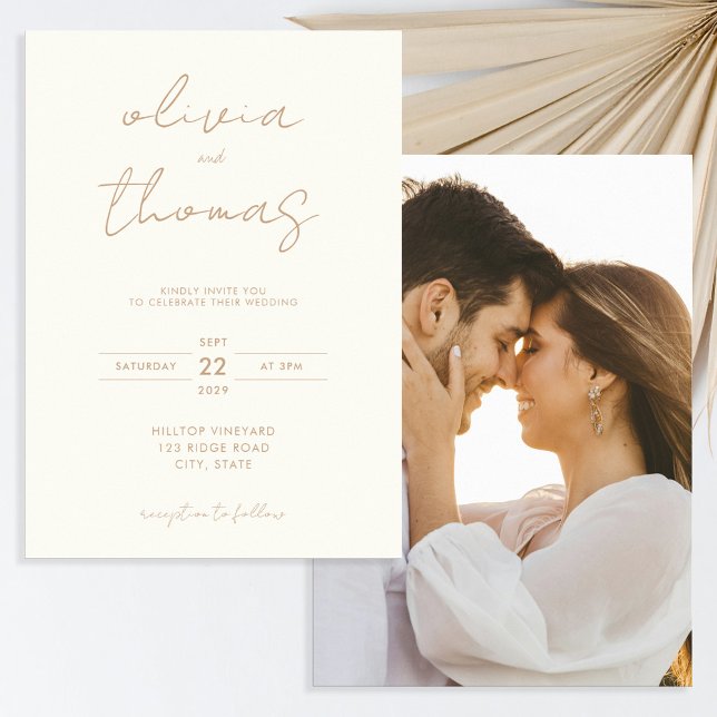 Convite Casamento de Ivory Tan Moderno Minimalista (Criador carregado)