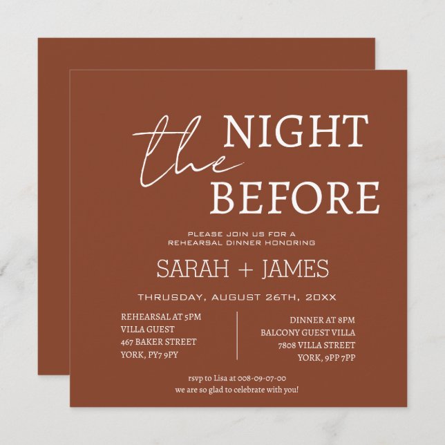 Convite Casamento de Janto de ensaio de Terracotta minimal (Frente/Verso)