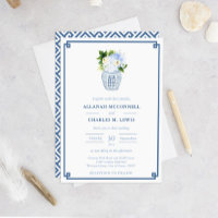 Casamento de Jar de Gengibre Azul Floral e Branco