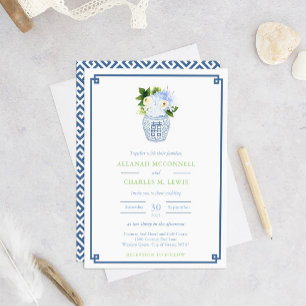 Convite Casamento de Jar Ginger Azul e Verde Chinoiserie