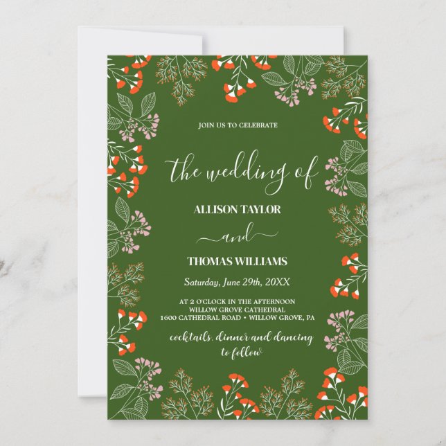 Convite Casamento de Jardim Botânico de Flor Selvagem (Frente)