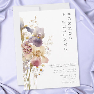 Convite Casamento de Jardim com Aquarela de Íris Roxa Eleg