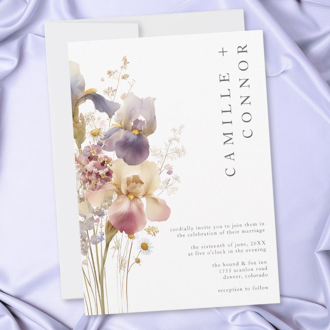 Convite Casamento de Jardim com Aquarela de Íris Roxa Eleg (Elegant Purple Iris Watercolor Garden Wedding Invitation)