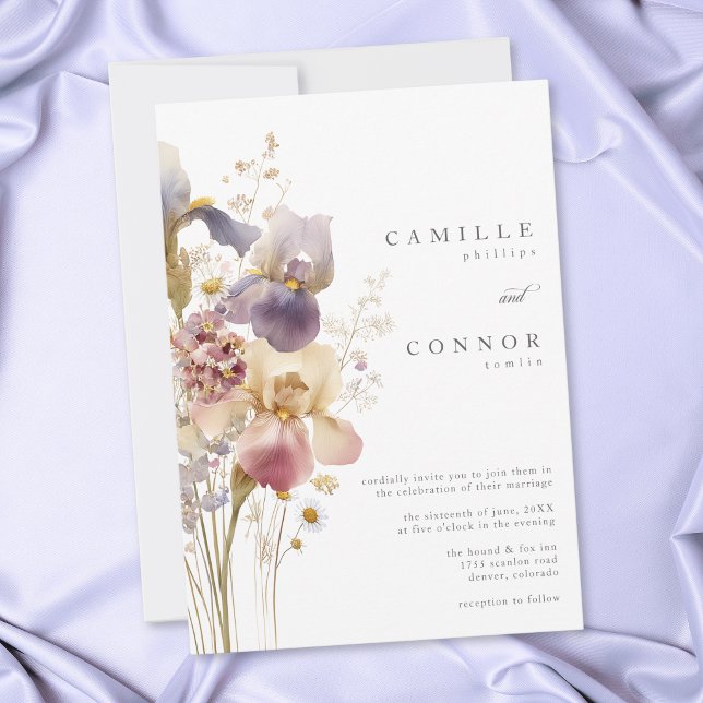 Convite Casamento de Jardim com Aquarela de Íris Roxa Eleg (Elegant Purple Iris Watercolor Garden Wedding Invitation)