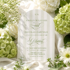 Convite Casamento de Jardim com Monograma de Listras Verde
