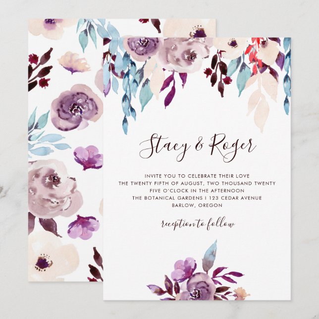 Convite Casamento de Jardim de Aquarela (Frente/Verso)