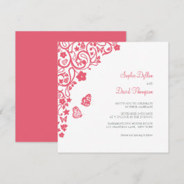 Convite Casamento de Jardim de Borboleta Floral Coral Rosa