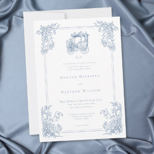 Convite Casamento de Jardim de Carruagem Azul Elegante Vin