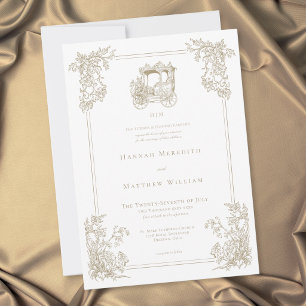 Convite Casamento de Jardim de Carruagem de Ouro Elegante