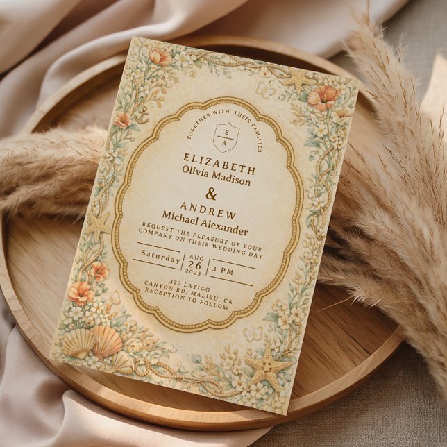 Convite Casamento de Jardim de Conchas Marinhas Costeiras  (Criador carregado)