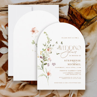 Convite Casamento de Jardim de Flores Boho com Letra Moder