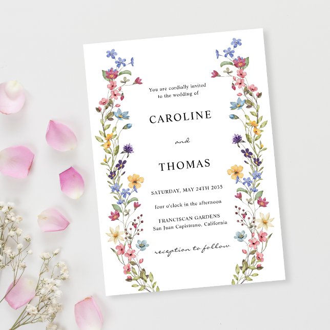 Convite Casamento de Jardim de Flores Selvagens Elegante (Criador carregado)